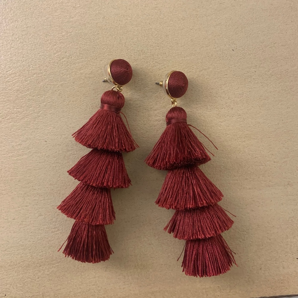 Red fringe earrings